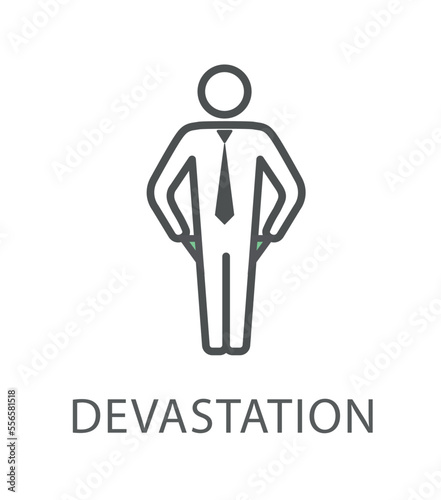 Devastation line icon. Man in tie standing, graphic element for website. Economy and trading, businessman and entrepreneur. Bankruptcy and financial crisis concept. Cartoon flat vector illustration