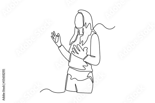 Continuous one line drawing business woman giving a presentation in her office. Communication concept. Single line draw design vector graphic illustration.