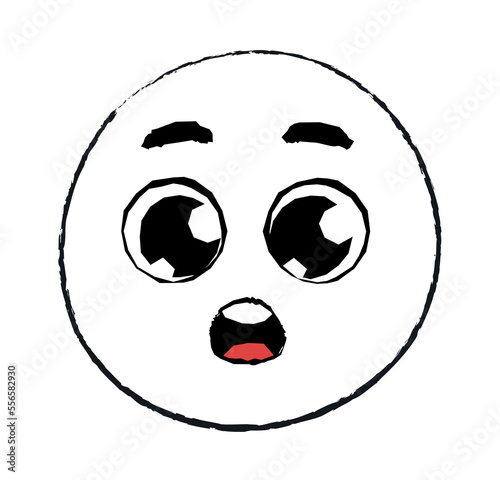 Hand drawn astonishment emoticon. character sees surprise or gift, positive emotions and joy. Sticker for social networks and reaction for instant messengers. Cartoon flat vector illustration