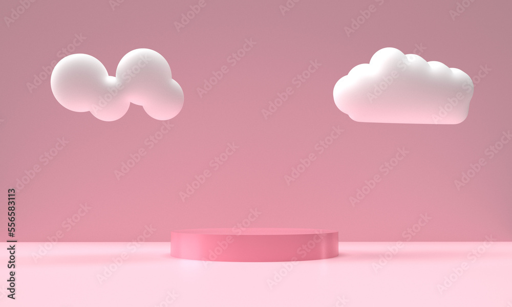 Podium stage stand showcase geometric scene abstract pink red gradient color cloudy white product sale advertisement empty presentation luxury happy valentine 14 fourteen february promotion mockup    