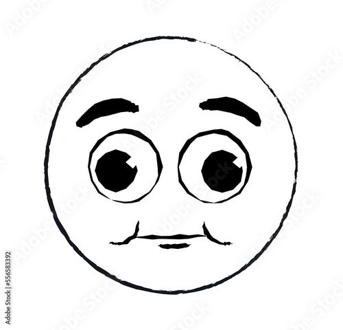 Hand drawn mess emoticon. Character looks in different directions, unusual reactions for messengers and social networks. Graphic element for printing on fabric. Cartoon flat vector illustration