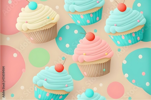 Colorful cupcakes background  festive decoration suitable for banner  poster  flyer  card  postcard  cover  with sweets  confectionery and cupcakes themes