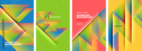 Set of abstract backgrounds - overlapping triangles with fluid gradients design. Collection of covers, templates, flyers, placards, brochures, banners