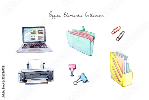 Watercolor office elements collection