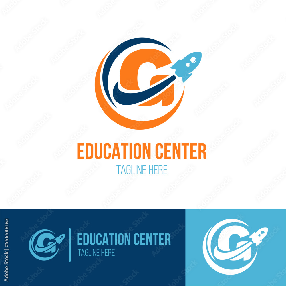 Obraz premium Initial Letter G with Rocket Spaceship icon for Success, Education Center, Fast Learning Business Logo Idea