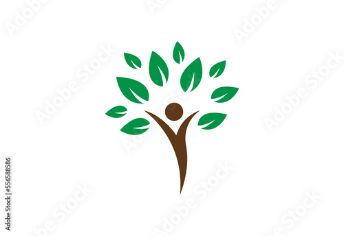 People tree icon with green leaves - eco concept vector. This graphic also represents environmental protection, nature conservation.