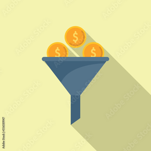 Money funnel icon flat vector. Marketing target. Market sale
