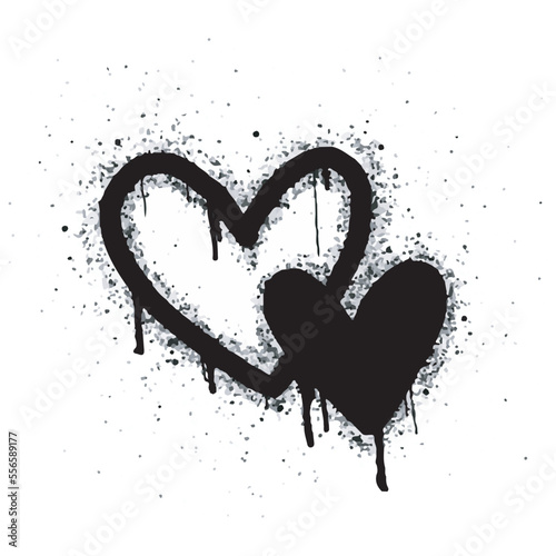 Set of graffiti hearts Signs Spray painted in black on white. Love heart drop symbol. isolated on white background. vector illustration