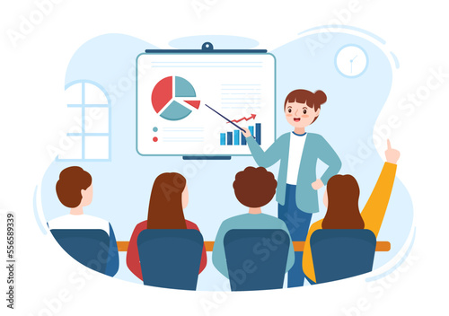 City Council Meeting with Business Team, Employee for Important Negotiation or Define Buildings in Flat Cartoon Hand Drawn Templates Illustration