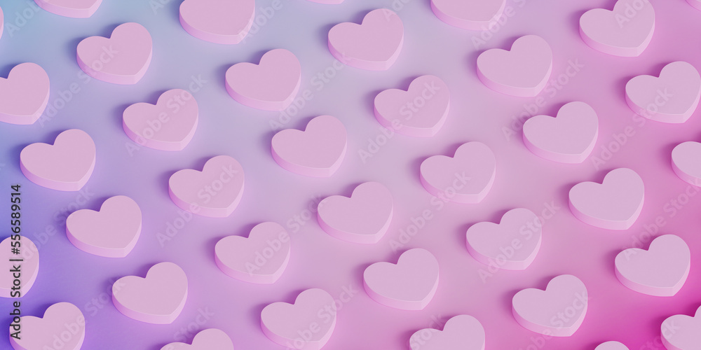 pastel tone love heart symbol array pattern, 3d rendering