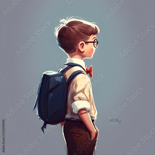 High quality illustration depicting a cute student going to school