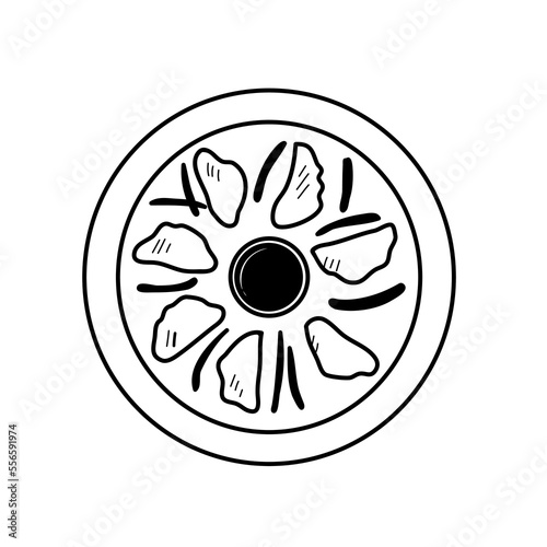 Dumplings of Chinese, Japanese and Korean cuisine. Doodle vector icon isolated on white