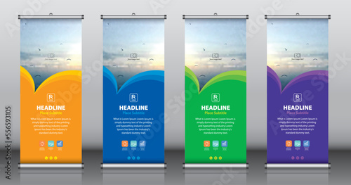Roll up banner design template vector, abstract background, modern x-banner, rectangle size