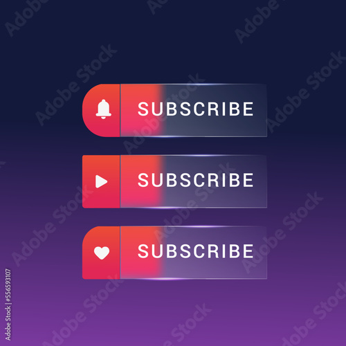 Glass morph subsricbe button with magnifier icon player symbol
