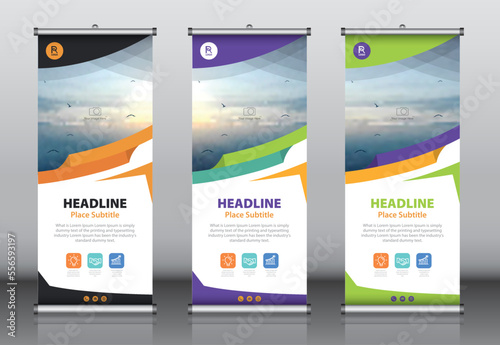 Roll up banner design template vector, abstract background, modern x-banner, rectangle size