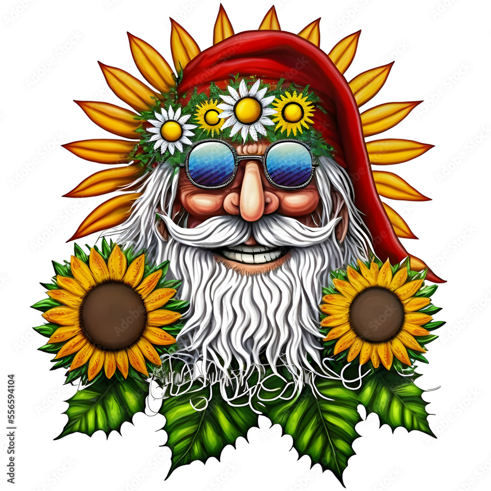 Fototapeta premium Hippie Santa Claus Sunflower Christmas
