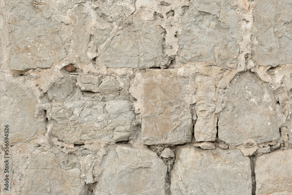 Grey Old Destroyed Stone Wall. Grey Old Destroyed Stone Wall.