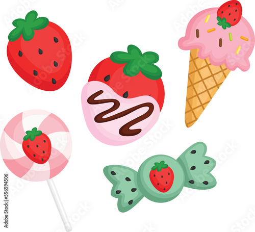 a vector of many sweets with strawberry flavour