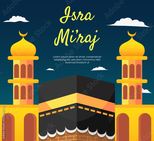 Isra miraj background illustration with kaba