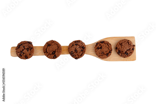 Chocolate chip cookies isolated on transparent background. Sweet biscuits.