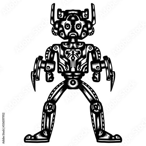 Vector robots in cartoon style. Isolated vector robots in transparent background