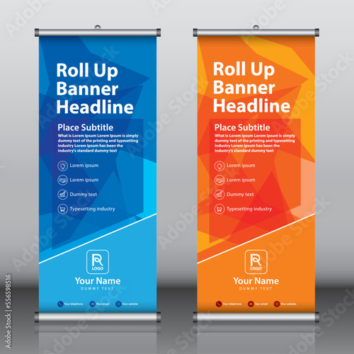 Roll up banner design template vector, abstract background, modern x-banner, rectangle size