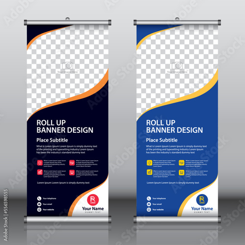 Roll up banner design template vector, abstract background, modern x-banner, rectangle size