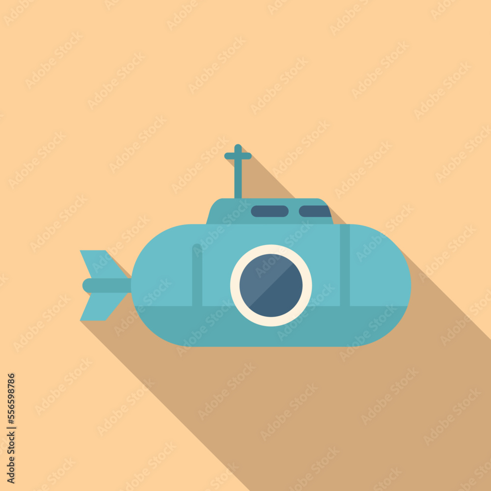 Navy submarine icon flat vector. Underwater ship. Old transport Navy submarine icon flat vector. Underwater ship. Old transport