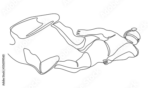 Continuous line of scuba diver underwater in the sea