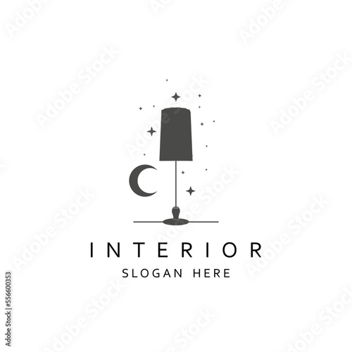 Floor lamp logo. Template of electric torchere for interior design, energy furniture business branding. Home equipment in modern style. Crescent moon and stars
