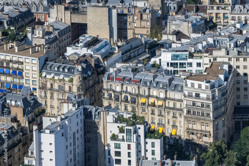 Paris, aerial view, ancient buildings in a luxury area, in the 6e arrondissement
