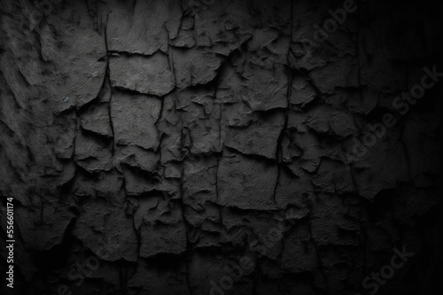 Black rough stone wall background. Generative AI.