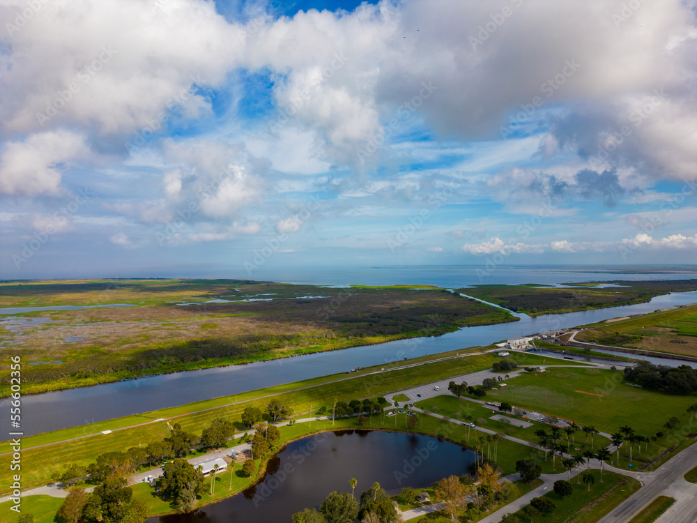 Aerial photo John Stretch Park Clewiston FL with amazing views of Lake Okeechobee