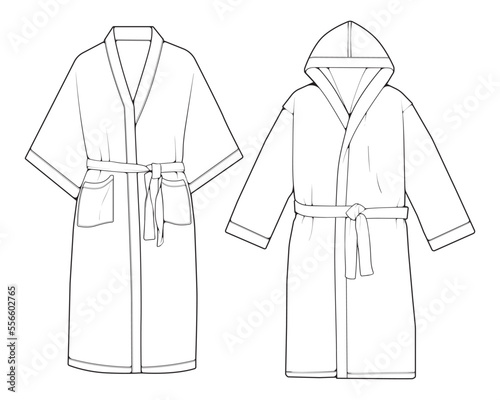 Set of bathrobe vector. Line art vector bathrobe isolated on white background for coloring book. photo
