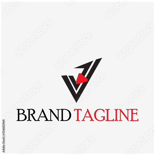 letter v rounded triangle shape icon logo orange red.v logo play.