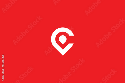 Minimal Awesome Trendy Professional Letter C Location Logo Design Template On Red Background