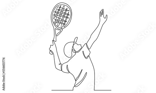 Continuous line of tennis player hit the ball