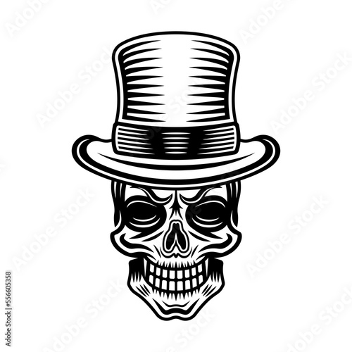 Gentleman skull in cylinder hat vector illustration in vintage monochrome style isolated on white background