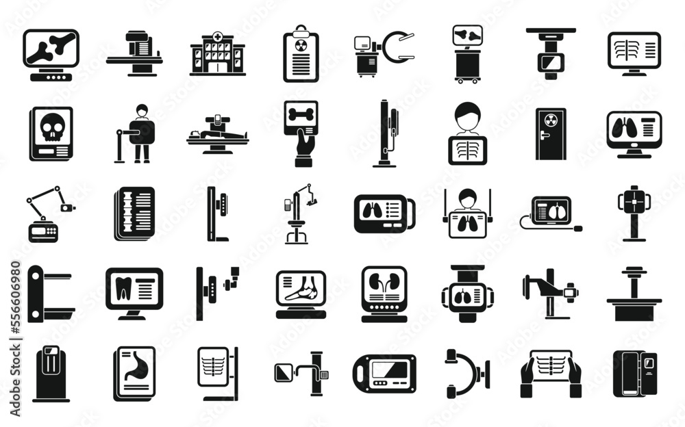 X-ray examination icons set simple vector. Hospital room. Medical department X-ray examination icons set simple vector. Hospital room. Medical department