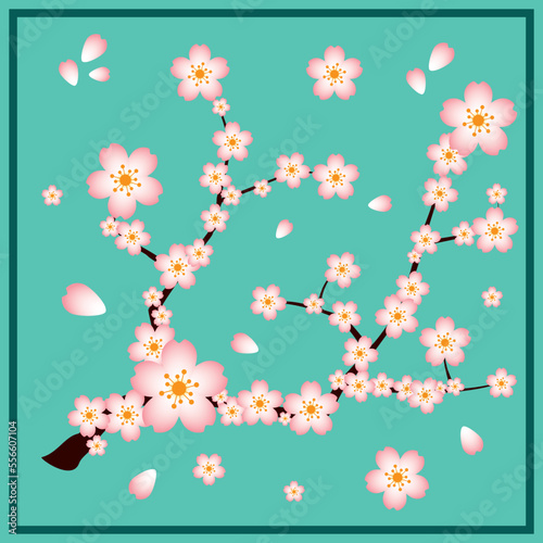 A beautiful abstract design for scarf and shawl with sakura flowers or cherry blossom flowers. it can be used for silk scarves, printed scarves, cotton scarves, chiffon scarves. cherry blossom vector.