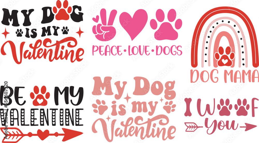 Fototapeta premium Dog Valentine SVG, Vector Bundle -valentine's day SVG, Vector Design, valentine's day SVG File, valentine's day Shirt SVG, valentine's day mug SVG, Retro valentine's day SVG 