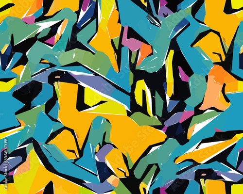 Colorful camouflage safari pattern. Illustration for wallpaper, fabrics, wrappers, postcards, greeting cards, wedding invitations, banners, web.