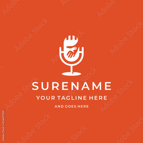 Charity podcast hand give help humanity donation organization custom logo for non-profit logo design vector illustration 