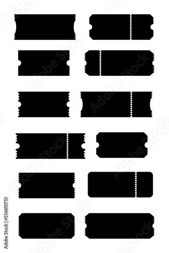 Set of Ticket. Template Tickets. Concert movie theater and boarding blank white tickets, lottery coupons with ruffle edges vector