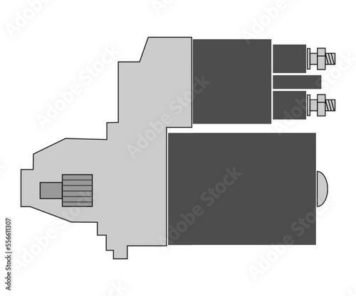 Car starter motor, black and grey, vector illustration
