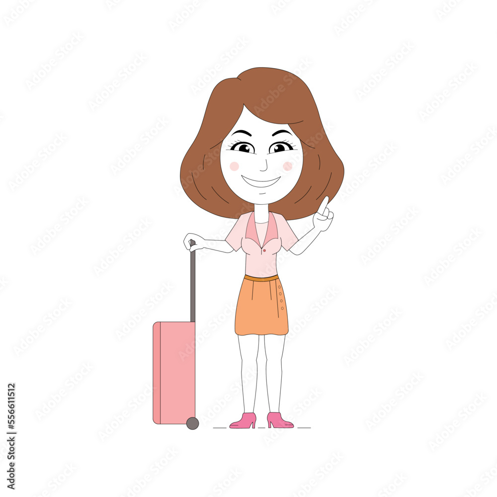Travel illustration. a young beautiful girl with a suitcase isolated on white background. Clip art, print, design for travel agencies Travel illustration. a young beautiful girl with a suitcase isolated on white background. Clip art, print, design for travel agencies