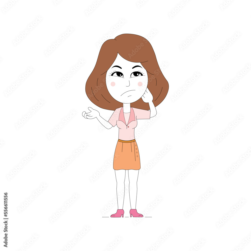 Corporate woman thinking and looking upwards. The concept of perception and reflection. Vector illustration. Corporate woman thinking and looking upwards. The concept of perception and reflection. Vector illustration.