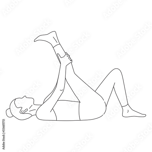 Line art of woman doing lying hamstring stretching pose vector