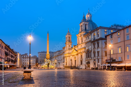 Piazza Navona square in center of Rome at dawn  Italy