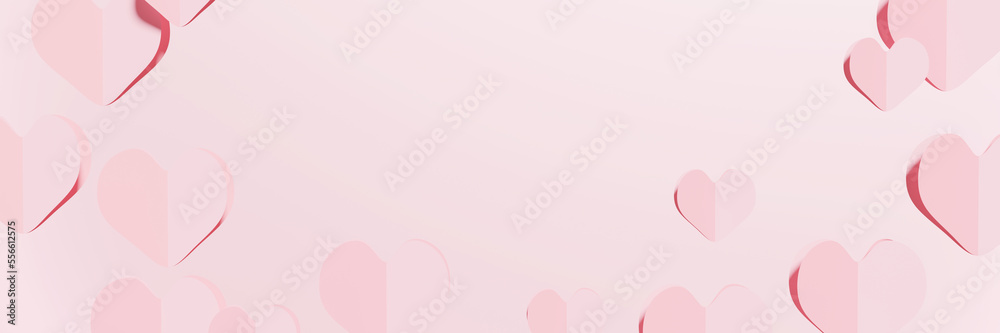 3d render of two magenta pink hearts on a pink background